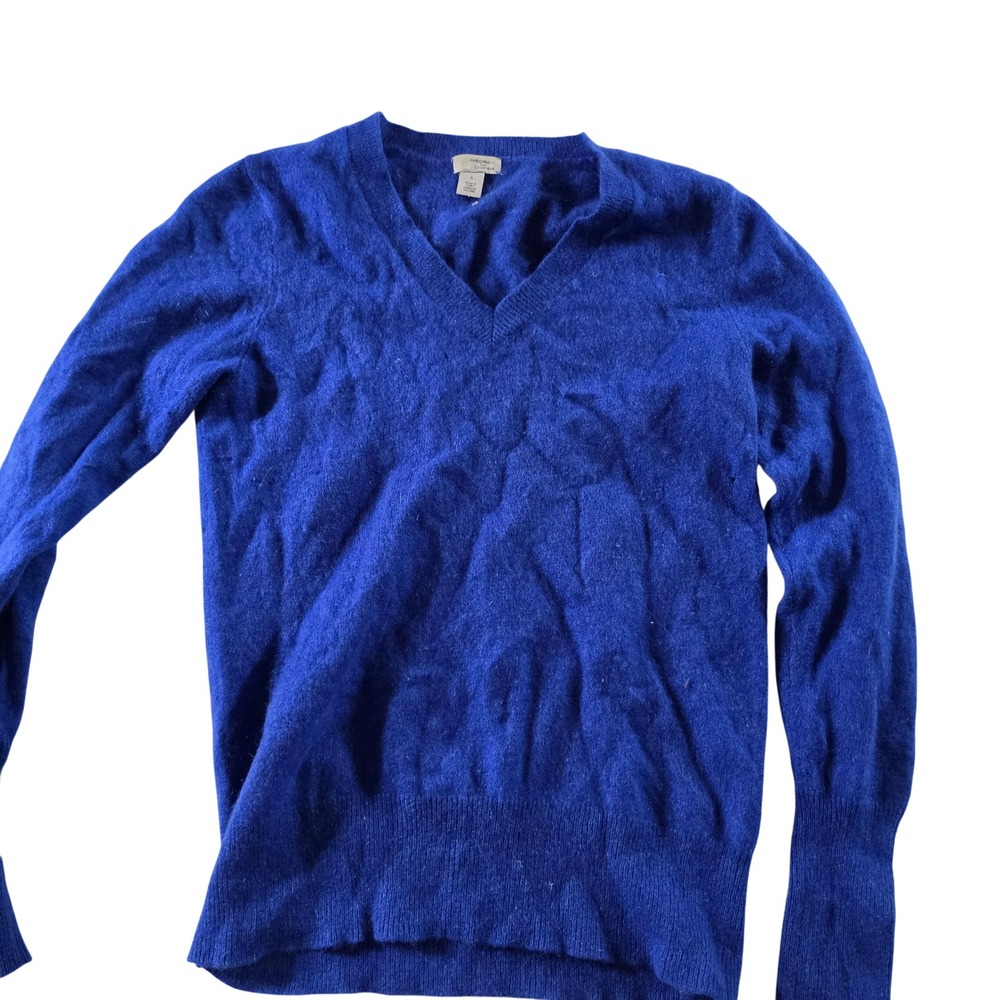 Halogen Womens Cashmere V-Neck Sweater Cobalt Blue Long Sleeve Knit S
